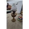Image 9 : Antique Clear Glass Oil Lamp Fount With Brass Burner and Ornate Cast Iron Wall Sconce Bracket
