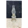 Image 4 : Four Vintage Clear Glass Oil Lamps with Hurricane Chimneys, Finger and Pedestal Styles
