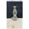 Image 6 : Four Vintage Clear Glass Oil Lamps with Hurricane Chimneys, Finger and Pedestal Styles