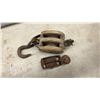 Image 3 : Vintage H. Evans Wooden Plough Plane and Two Antique Pulley Blocks with Iron Hook
