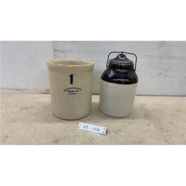 Medalta Potteries 1 Gallon Stoneware Crock and Stoneware Pickle Jug