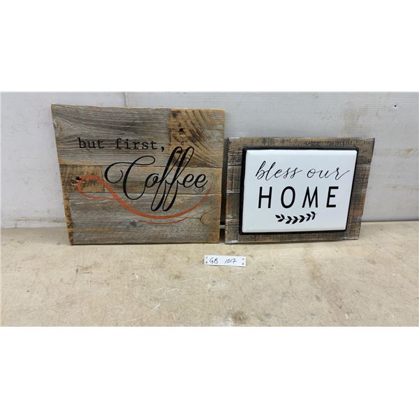 Rustic Wooden "But First, Coffee" and "Bless Our Home" Decorative Wall Signs, Largest 14 × 16”