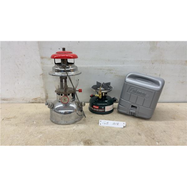 Unimet Pressure Lantern, Coleman Model 508A700C Camping Stove, Coleman Carrying Case