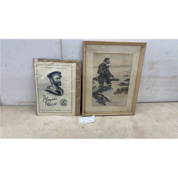 Vintage Player's Navy Cut Cigarette Advertisement and Framed Arctic Scene Picture