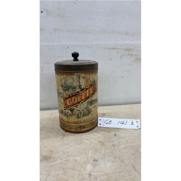 Antique Thos, Wood and Co. Canadian Souvenir Coffee Tin, One Pound, Lidded with Scenic Vignettes