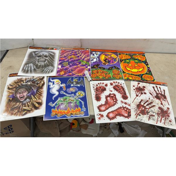 Assorted Halloween Removable Window Stickers: Skulls, Spiders, Pumpkins, Bloody Prints