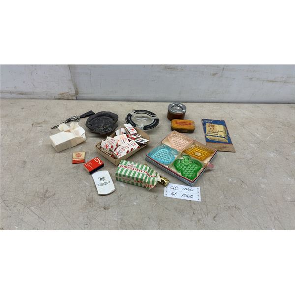 Vintage Smoking Collectibles Including Erinmore Tobacco Tin, Ashtrays, Matchbooks