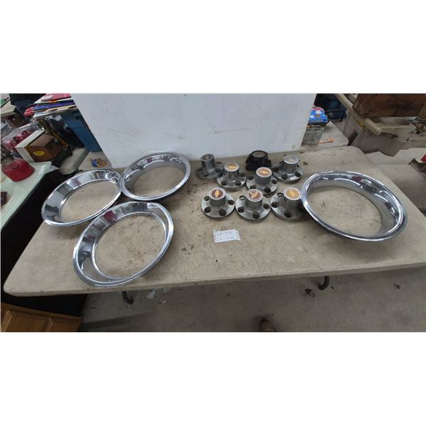 Vintage Chevrolet Gold Bowtie Bullet Style Center Caps and Chrome Wheel Trim Rings