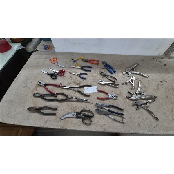 Assortment of Pliers Including Vise-Grip Locking Pliers, Slip-Joint, Needle-Nose, Snips, Scissors