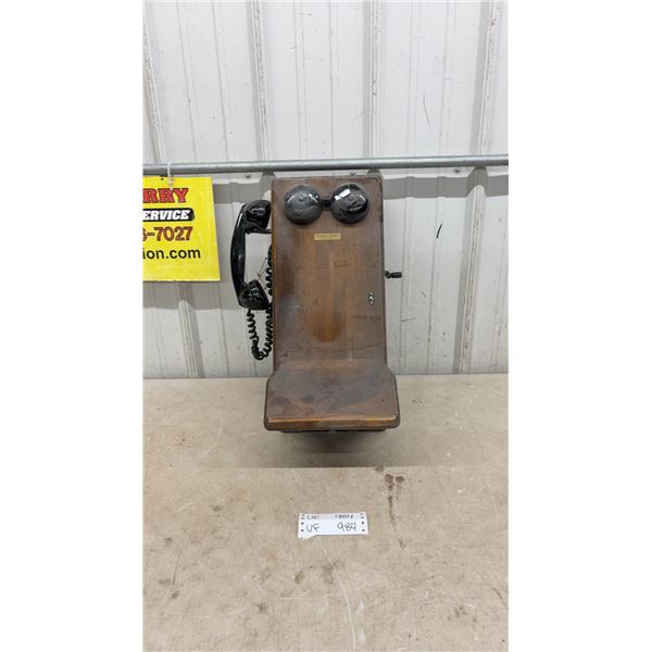 Northern Electric Wall-Mount Telephone, Wood Case, Handset, Crank, Dual Bells
