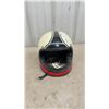 Image 2 : Vintage-Style Motorcycle Helmet, Cream and Black with Red Trim, Size Large