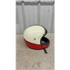 Image 3 : Vintage-Style Motorcycle Helmet, Cream and Black with Red Trim, Size Large