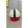 Image 4 : Vintage-Style Motorcycle Helmet, Cream and Black with Red Trim, Size Large
