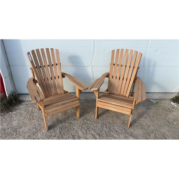 Pair of Wooden Adirondack Chairs, Outdoor Patio and Lawn Furniture