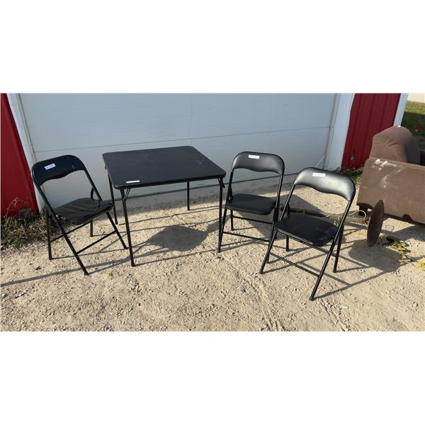 Black Folding Table and 3 Black Folding Chairs
