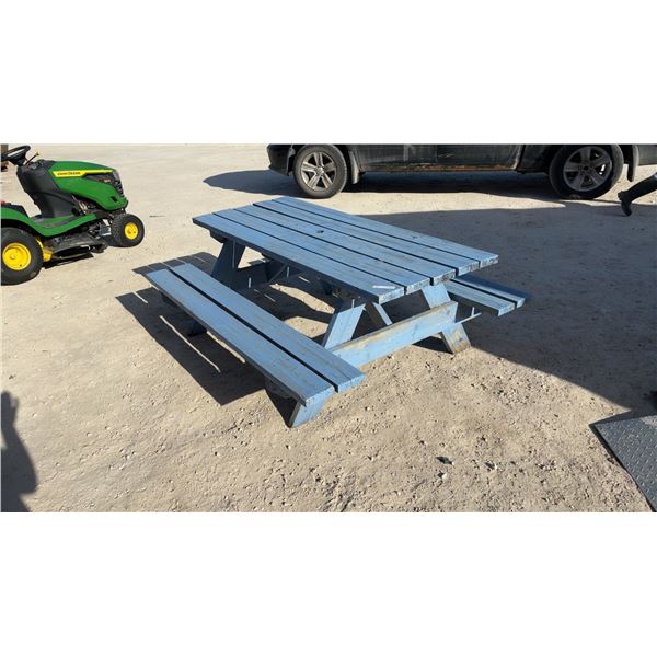 Blue Painted Wooden Picnic Table, 72” × 59” × 28”