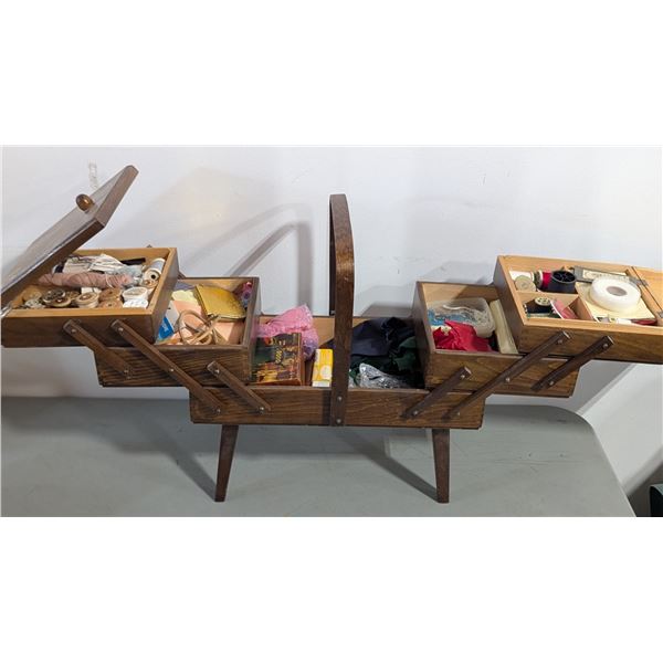 VTG Cantilever Sewing Box w/ Sewing Supplies / Tools