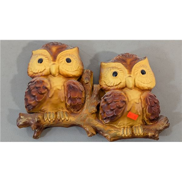 VTG Chalkware Two-Owl Wall Plaque - Branch Design