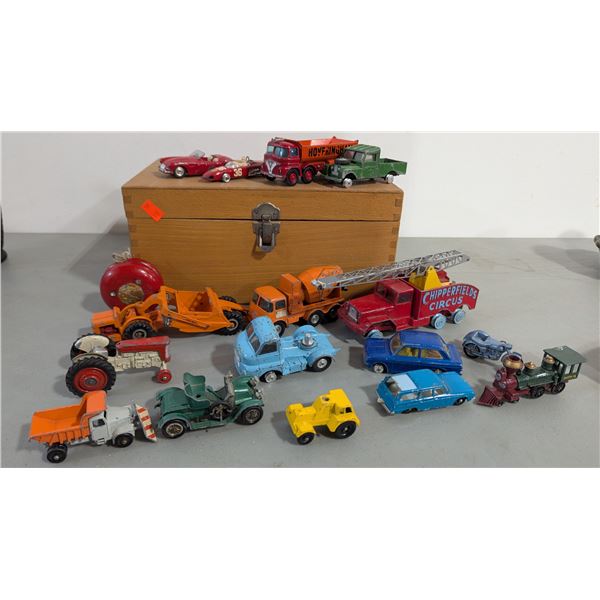 VTG Bulk Lot of Die Cast Vehicles w/ Corgi Brand & Storage Box