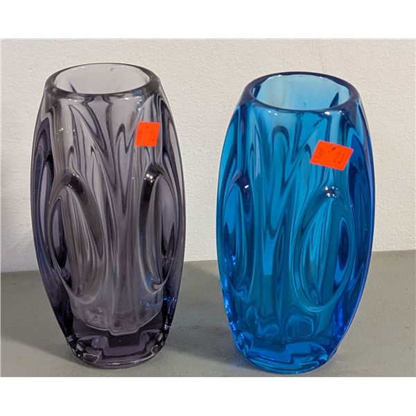 VTG Pair of Optical Art Glass Vases