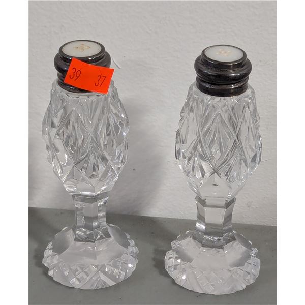 VTG Cut Glass Shakers w/ Sterling Silver Tops