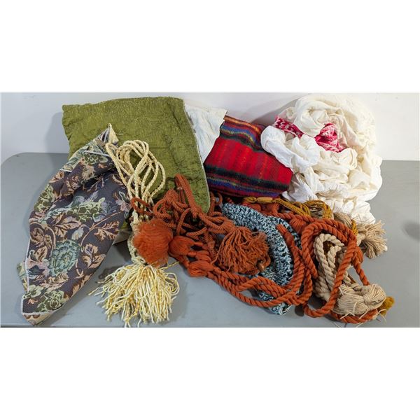 Assorted Textile Lot w/ Macramé Hangers, Tassel Tiebacks & More