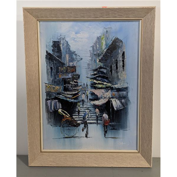 Framed Signed “Dillon” Asian Street Scene Painting