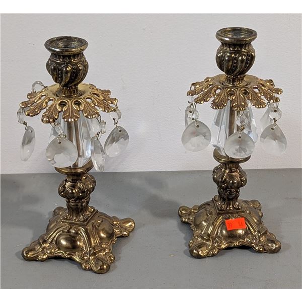 VTG Loevsky & Loevsky #1031 Glass Prism Candlesticks - Pair