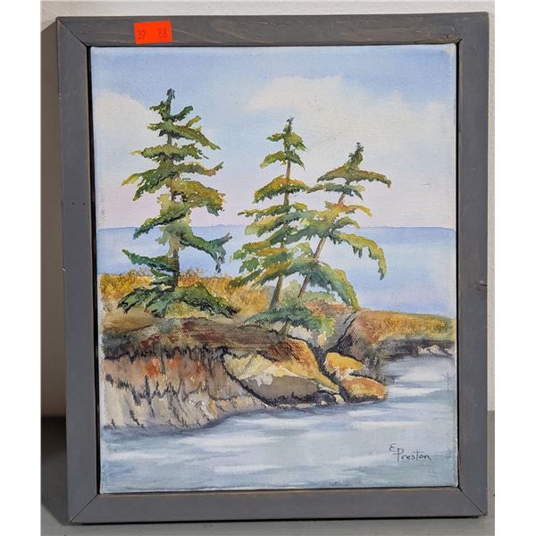 Framed Signed E. Preston Coastal Landscape Painting