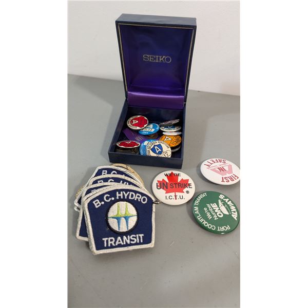 VTG BC Hydro Transit Union Patch & Pin Lot - Strike Buttons & More
