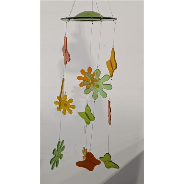 Art Glass Hanging Mobile / Suncatcher - Floral & Abstract Design