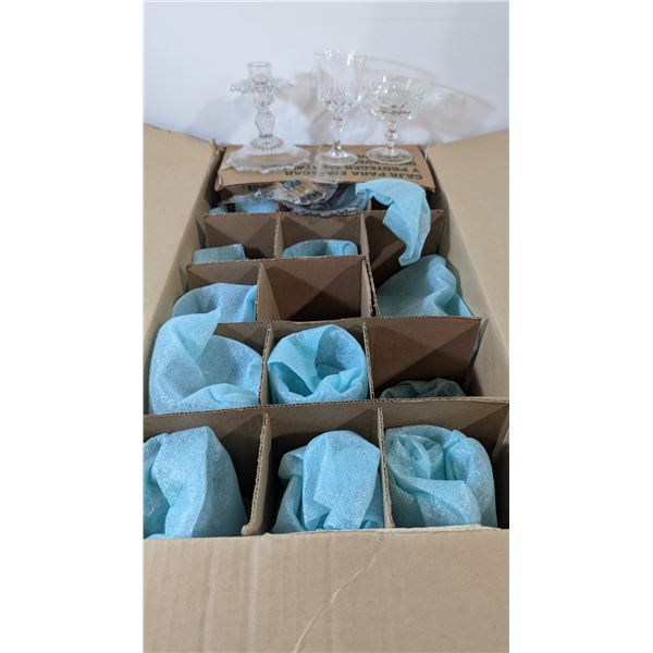 Bulk Lot of Assorted Glassware - Candlestick Holders, Goblets, Wine Glasses & More