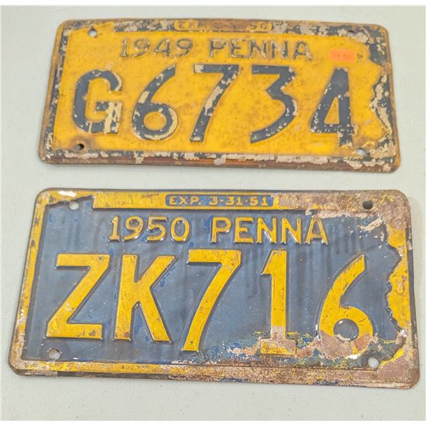 VTG 1949 & 1950 Pennsylvania License Plates - Pair