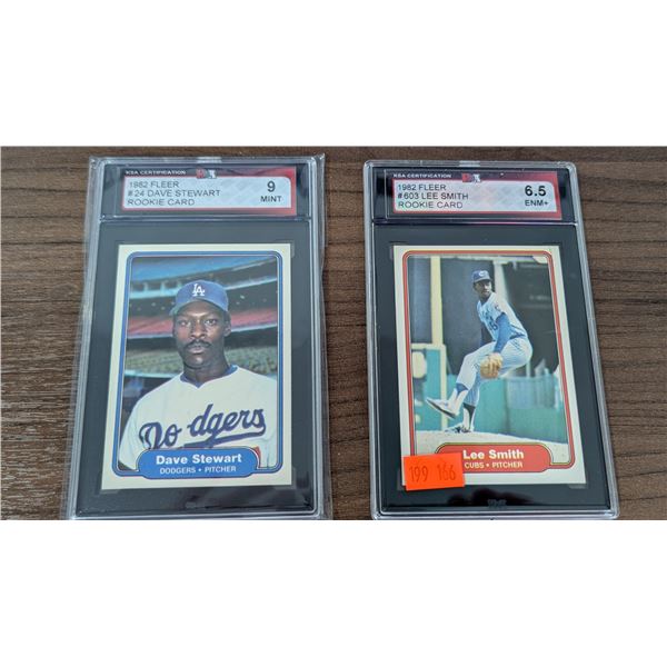 KSA 9 Dave Stewart RC & KSA 6.5 Lee Smith RC 1982 Fleer Baseball Cards