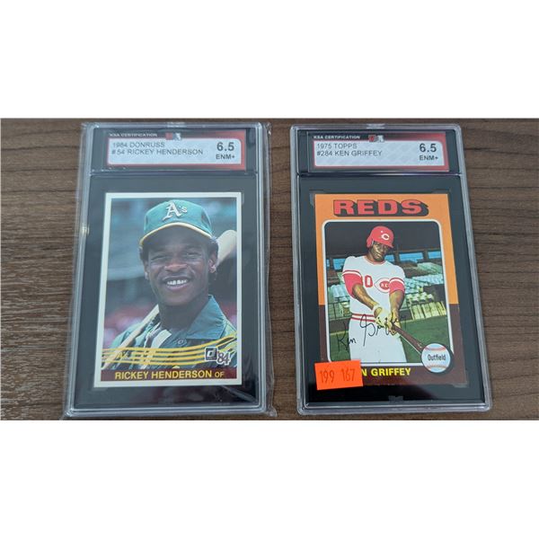 KSA 6.5 Rickey Henderson & KSA 6.5 Ken Griffey RC Baseball Cards