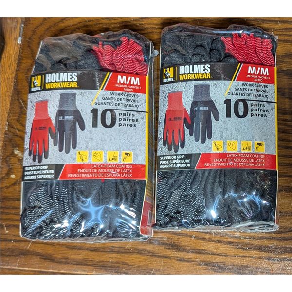 2pc Lot of Holmes Workwear Work Gloves 10 Pair - Size Medium