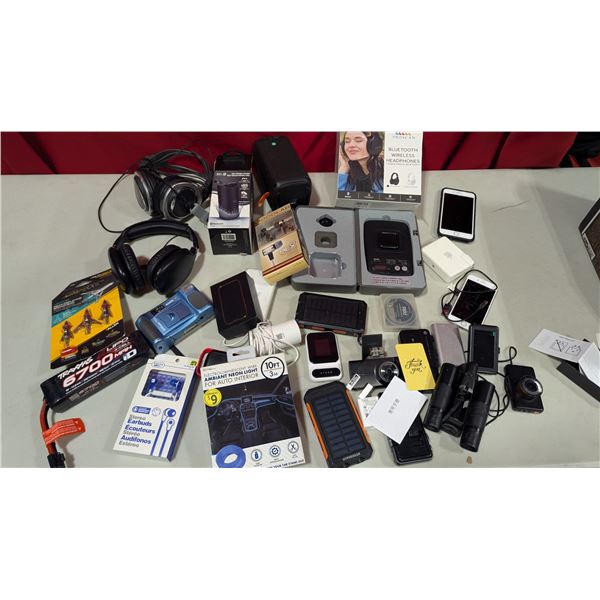 Electronics Lot w/ iPhone, Ambiant Neon Car Lighting, Cameras, Headphones & More