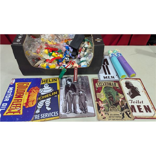 Variety Lot w/ Advertising Signs - Michelin, Lizard Man & More / Assorted Keychains & More