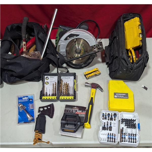 Tool Lot w/ Hammer, Dewalt Pocket Kniff, Drill Bits, Hex Key Set & More