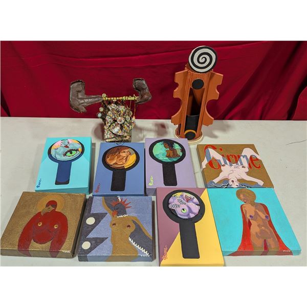 Signed Contemporary Art Lot - Keyhole Paintings, Sculptures & More