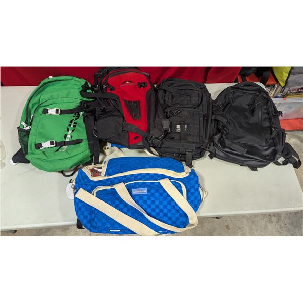 Mixed Bag Lot - Four Back Packs & Tote - Dakine, Lucas & Hunter, & More