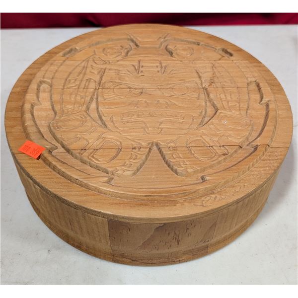Pacific Northwest Coast First Nations Carved Wooden Box by Clarence Wells