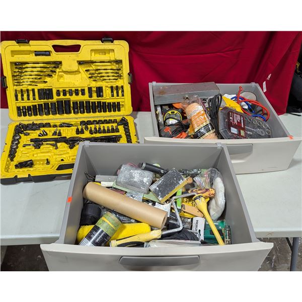 Bulk Tool Lot w/ Huskey Socket & Ratchet Set, Sanding Blocks, Assorted