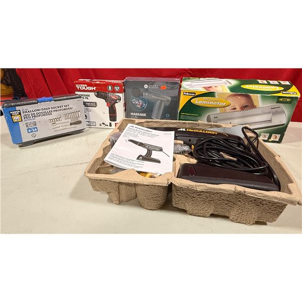 Home Tool / Accessory Lot - Massage Gun, Socket Set, McCulloch Steam Cleaner & More