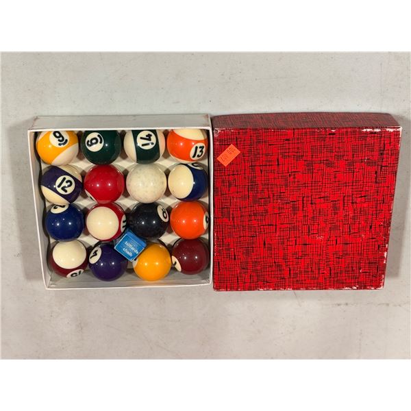 Small Box of Assorted Pool Balls & Billards Chalk