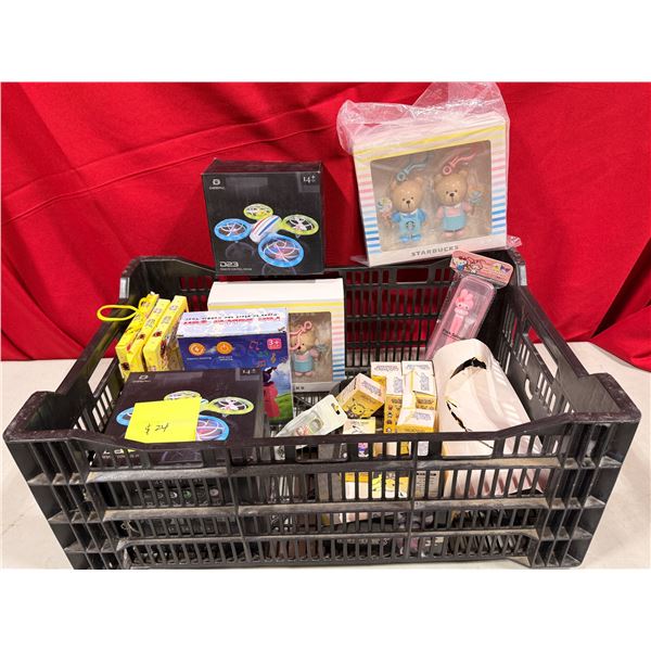Variety Lot - Remote Control Drones, Starbucks Keychains, Pikachu Blind Box Figures & More