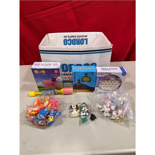 Variety Lot - Labubu, Snoopy, Luigi & Disney Keychains, Batman Fast Push, Bubble Gun & More