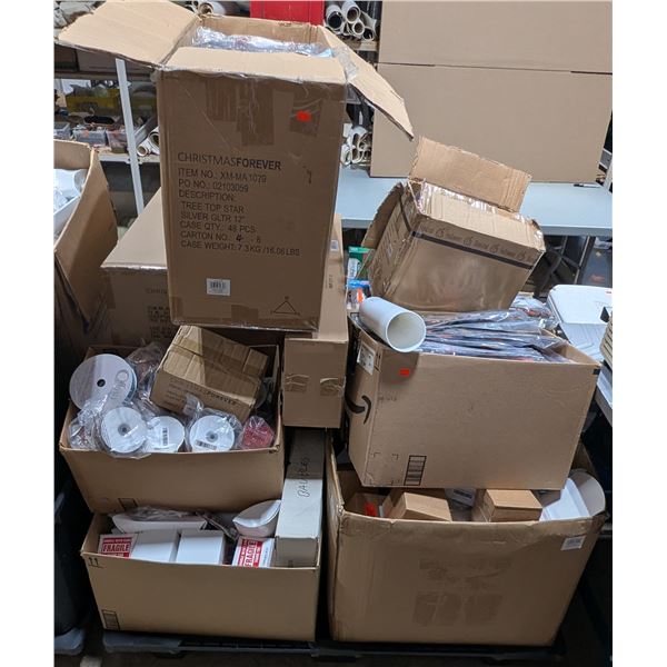 Large Pallet Lot of Christmas Decor - Ornaments, Tinsel, Tree Skirts & More