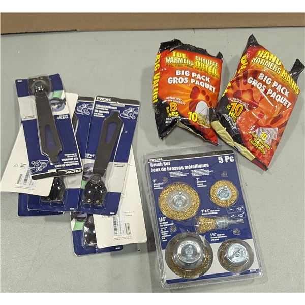 Variety Tool Accessory Lot - Toe & Hand warmers, ROK Wire Brush Set & Adjustable Wrenches