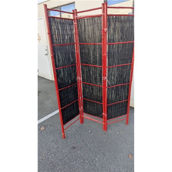 Red Bamboo Folding Room Divider Privacy Screen w/ Black Reed Panels